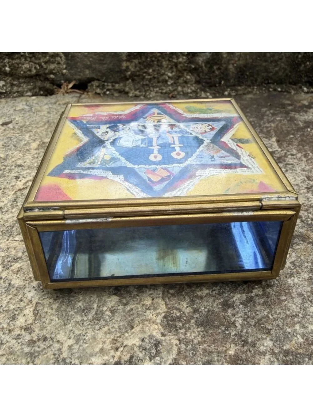 Jewish Star David Trinket Box Michelle Rohn-Feldman Brass Stained Glass Judaica
